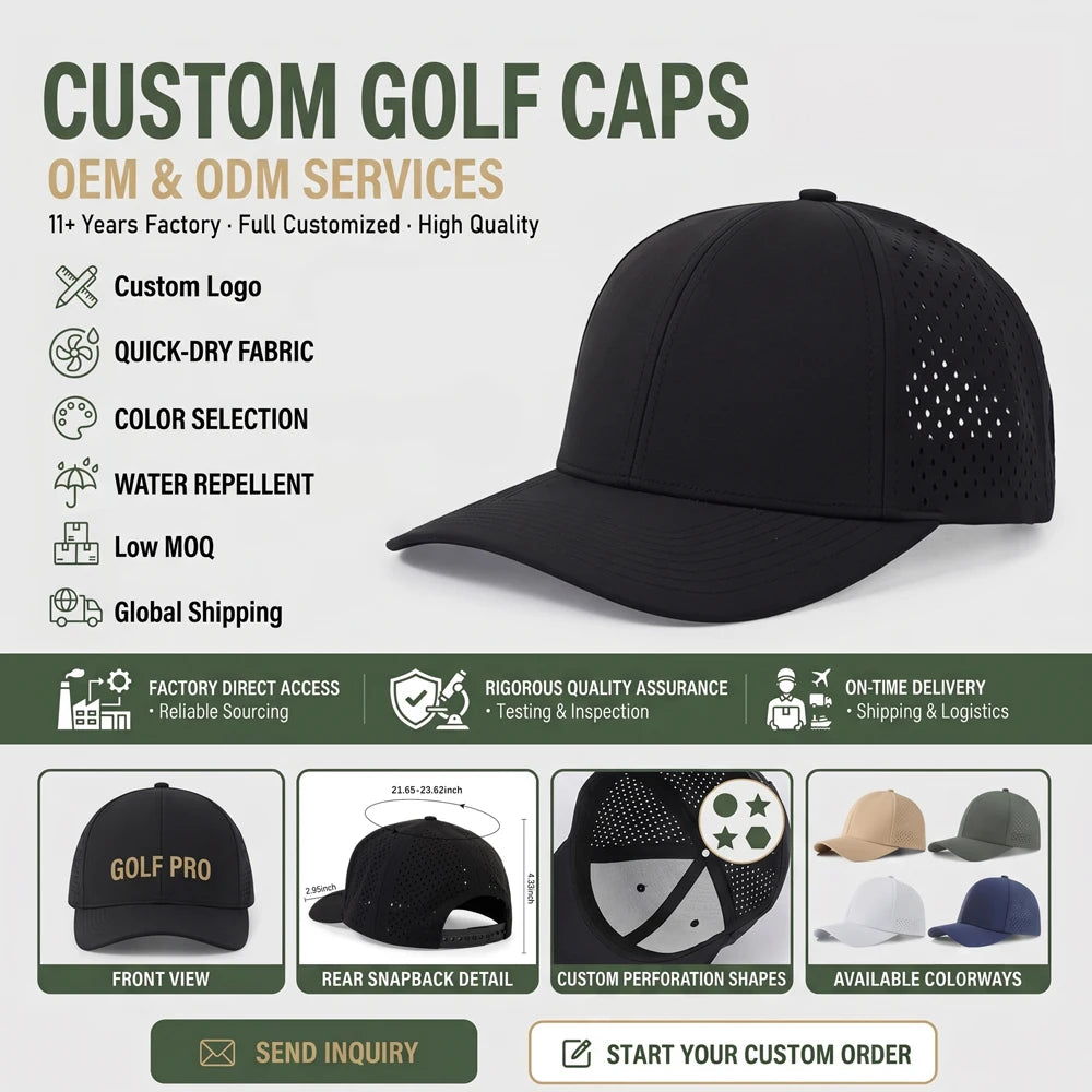 Men's Women's Six-Panel Laser Perforated Quick-Dry Duckbill Baseball Cap Cross-Border Breathable Design Printed Logo Polyester