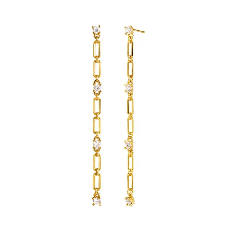 Milskye 925 Sterling Silver New Design Woman Jewellery Chain Link Fashion Diamond Drop Earrings
