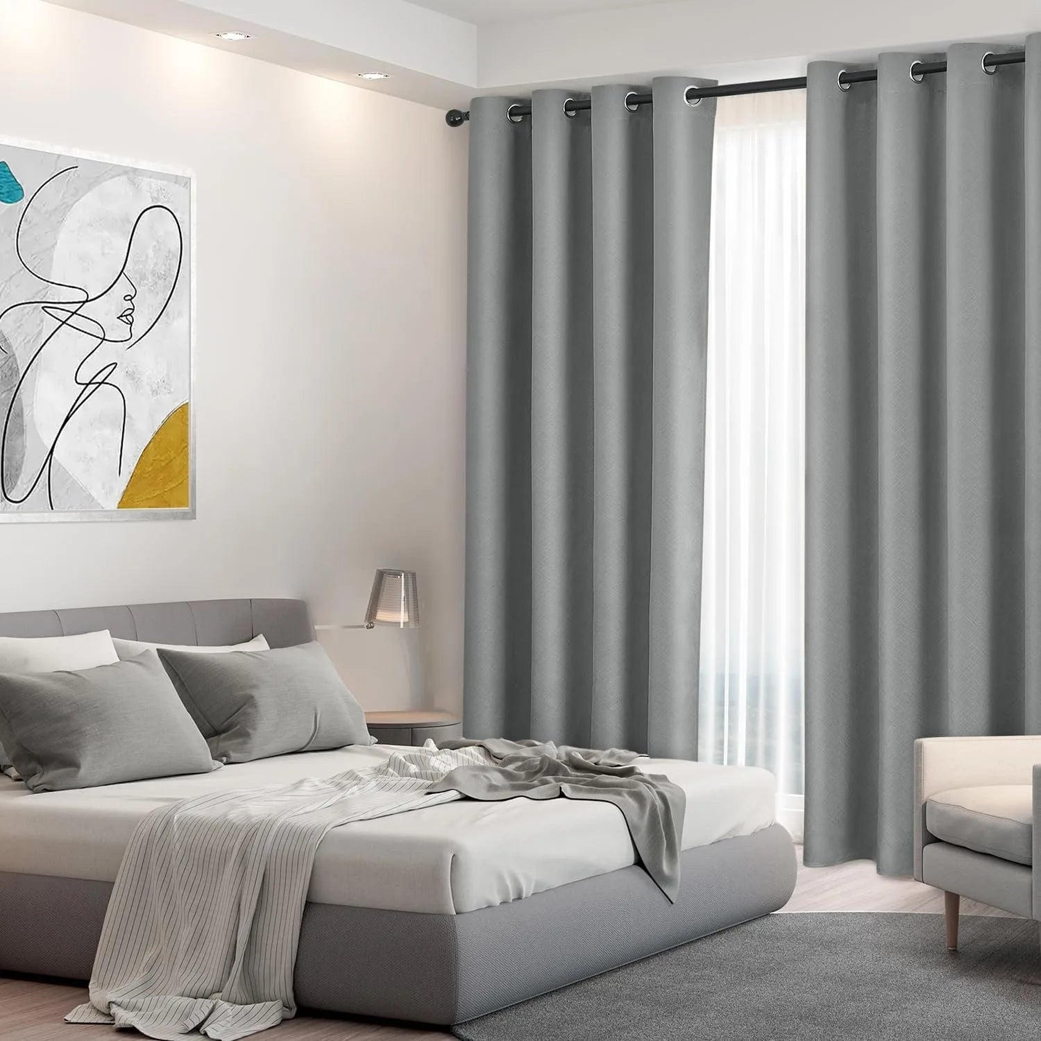 JA Custom 52*63IN Full Blackout Wave Striped Modern 100% Polyester Window Darkening Curtains for Bedroom Light Blocking Drapes