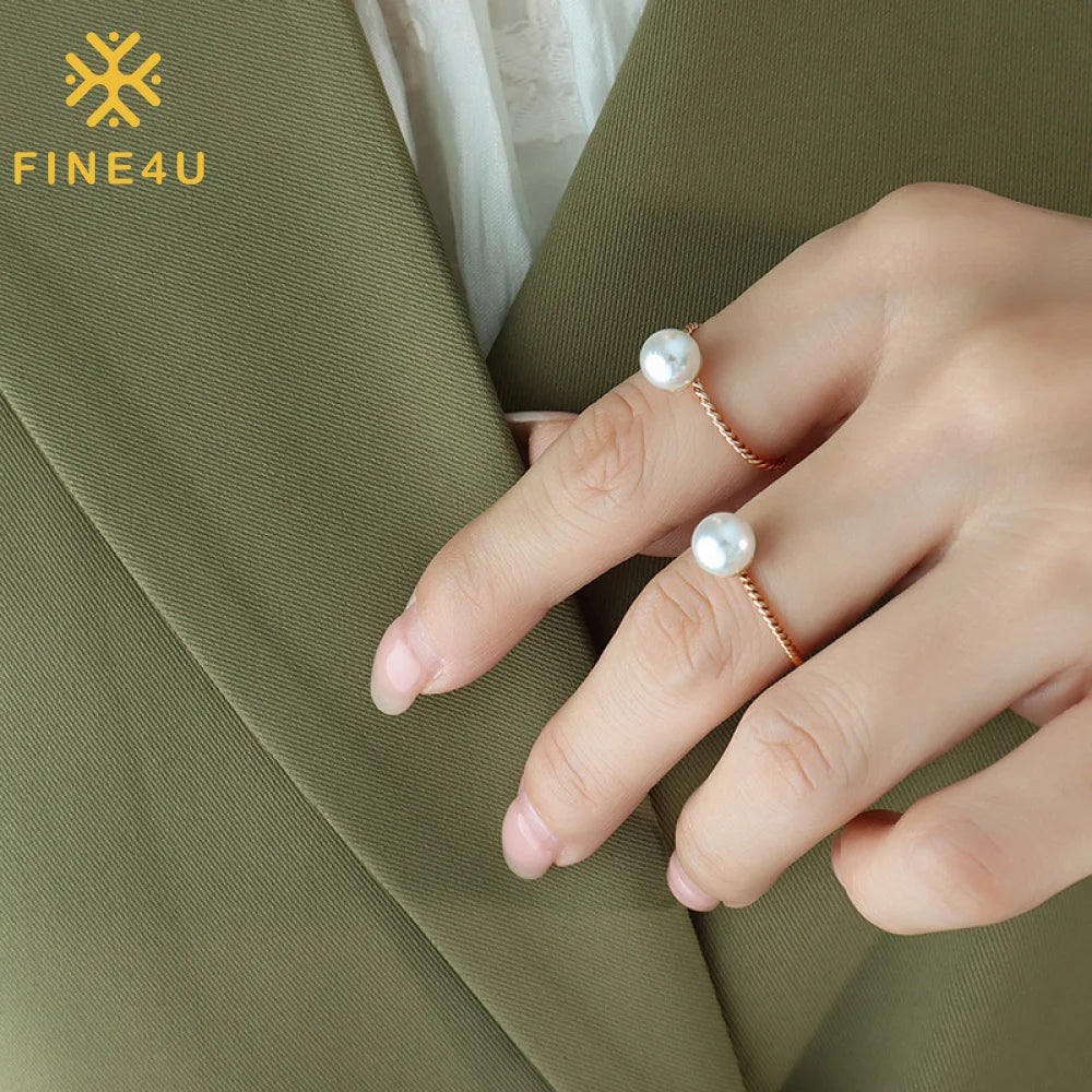 Fashion Women Jewelry Anillo Con Perlas Twisted Rose Gold Plated Stainless Steel Pearl Ring
