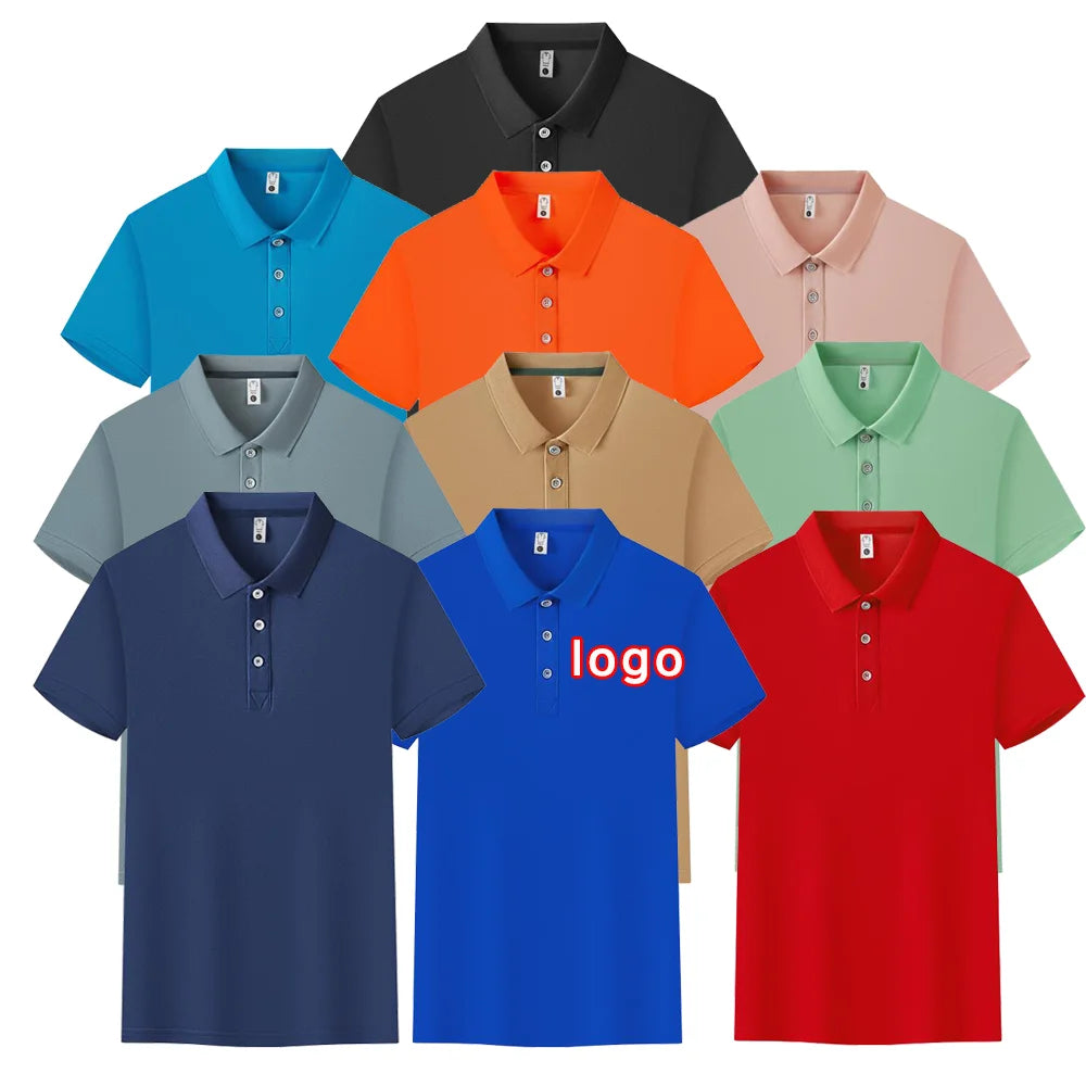 Customizable Knitted Lapel T-Shirt Short Sleeves Overalls Group Cultural Print Embroidered Logo Wholesale Solid 100% Polyester