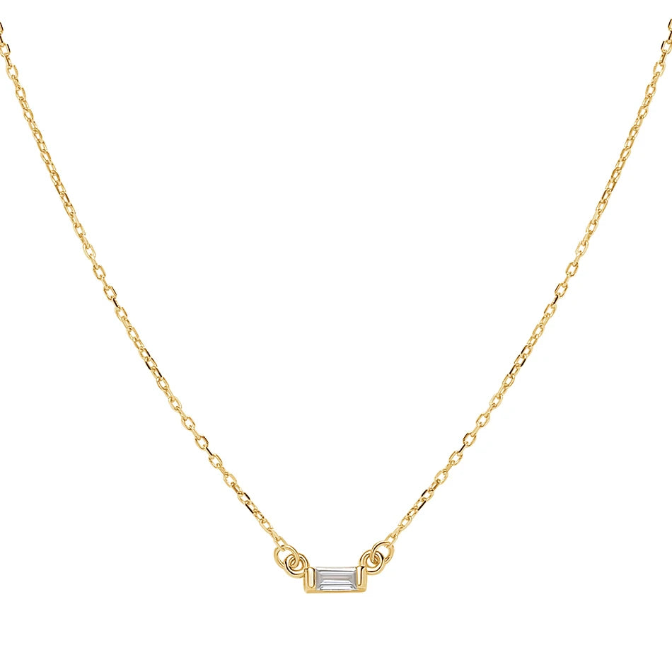18K Gold Plated 925 Sterling Silver Solo Baguette Chain Pendant Necklace With Rectangle Zircon for Women