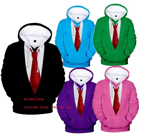 Customized custom oem  Fashion 3D Hoodies Tuxedo Bow Tie Print Loose Hooded Sweatshirt Cosplay Casual Pullovers Streetwear