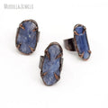 RM49408 Soldered Jewelry Natural Gemstone Blue Kyanite Free Form Adjustable Thorn Fidget Finger Rings Antique Copper Plated