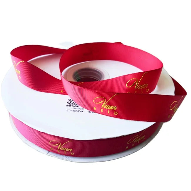 Foil Printing Wired Silk Satin Grosgrain Gold Ribbons Popular Logo Jacquard Clothing Trim Grosgrain Ribbon