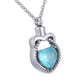 Stainless Steel Christian Heart Blue Crystal Cremation Ash Memorial Infinity Urn Pendant Necklace Silver Plated