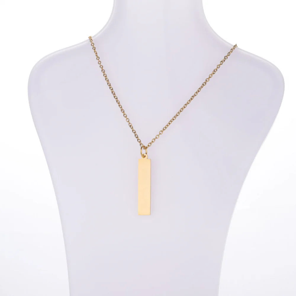 Factory Direct Sale Stainless Steel Engraved Letter Pendant Necklace Design Vertical Bar Pendant Charm Necklace