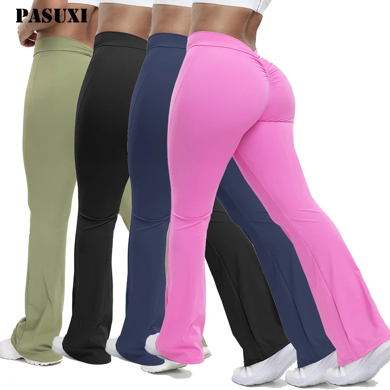 PASUXI 2026 Top Selling V Shaped Tight Legging High Waist Butt Lift Workout Running Gym Sports Flared Fitness Yoga Pants