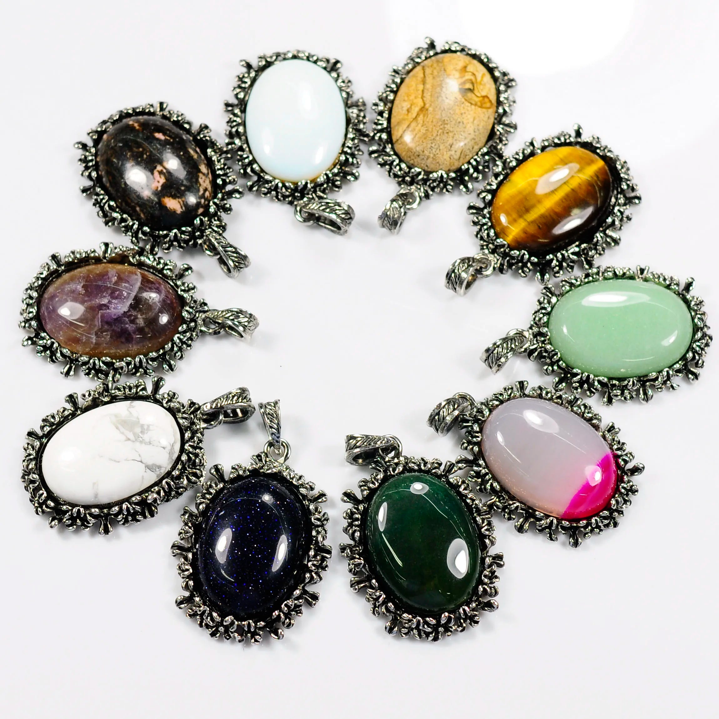 Metal Oval Natural Gemstone Crystal Embellishment Flat Bottomed Jewelry Accessories DIY Clothing Hair Accessories