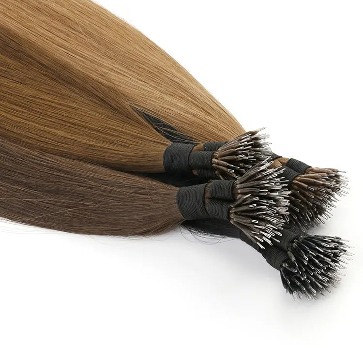 Professional Salon Super Double Drawn Russian Slavic Virgin Hair Ombre Russian Nano Tip Hair Extensions