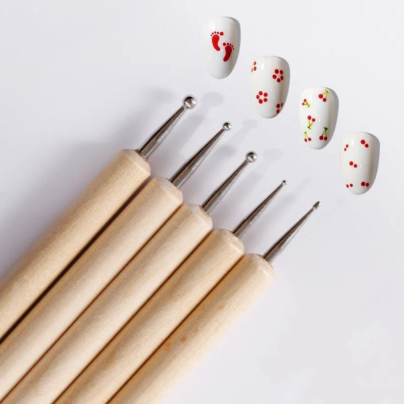 5PCS Nail Art Polka Dot Pen Double Head Stainless Steel Nail Dotting Tools Multipurpose Clay Carving Pen Nail Art Tools