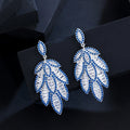 Dazzling 5A Cubic Zirconia Earrings Women Plant Tropical Leaf Drop Earrings Silver Plated Long Dangle Jewelry for Wedding Party