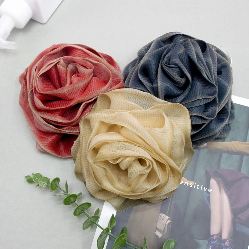 Soft Colorful  Mesh Poufs Bath Loofah Rose Flower Shape Mesh Puff Exfoliating Shower Sponge Scrubber Ball