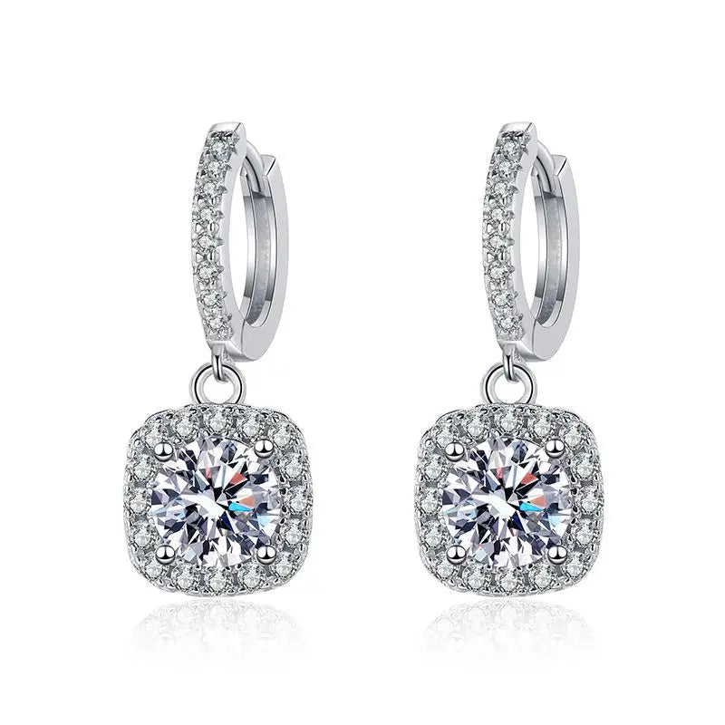 OAHLAN Fine Jewelry Wholesale 2CT Round Cut Moissanite Classic Square 925 Sterling Silver Earrings for Women Engagement