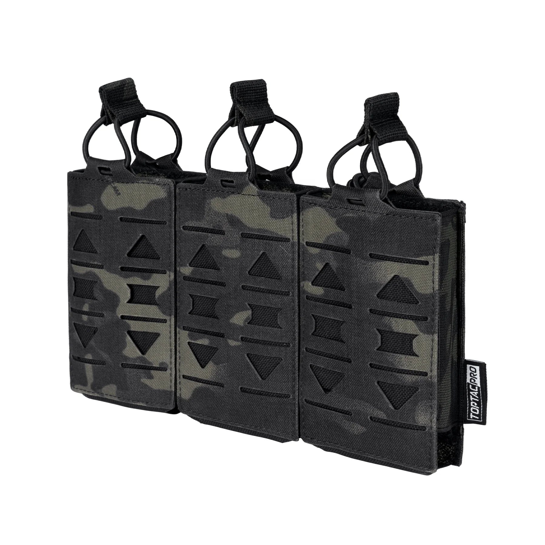 TOPTACPRO Laser Cut Camo Black Magazine Carrier Pouch Triple Magazine Pouch for 5.56mm Magazine