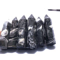 Factory Price Wholesale Natural Black White Crystal Gemstones Hexagonal Carved Healing Crystals Tower