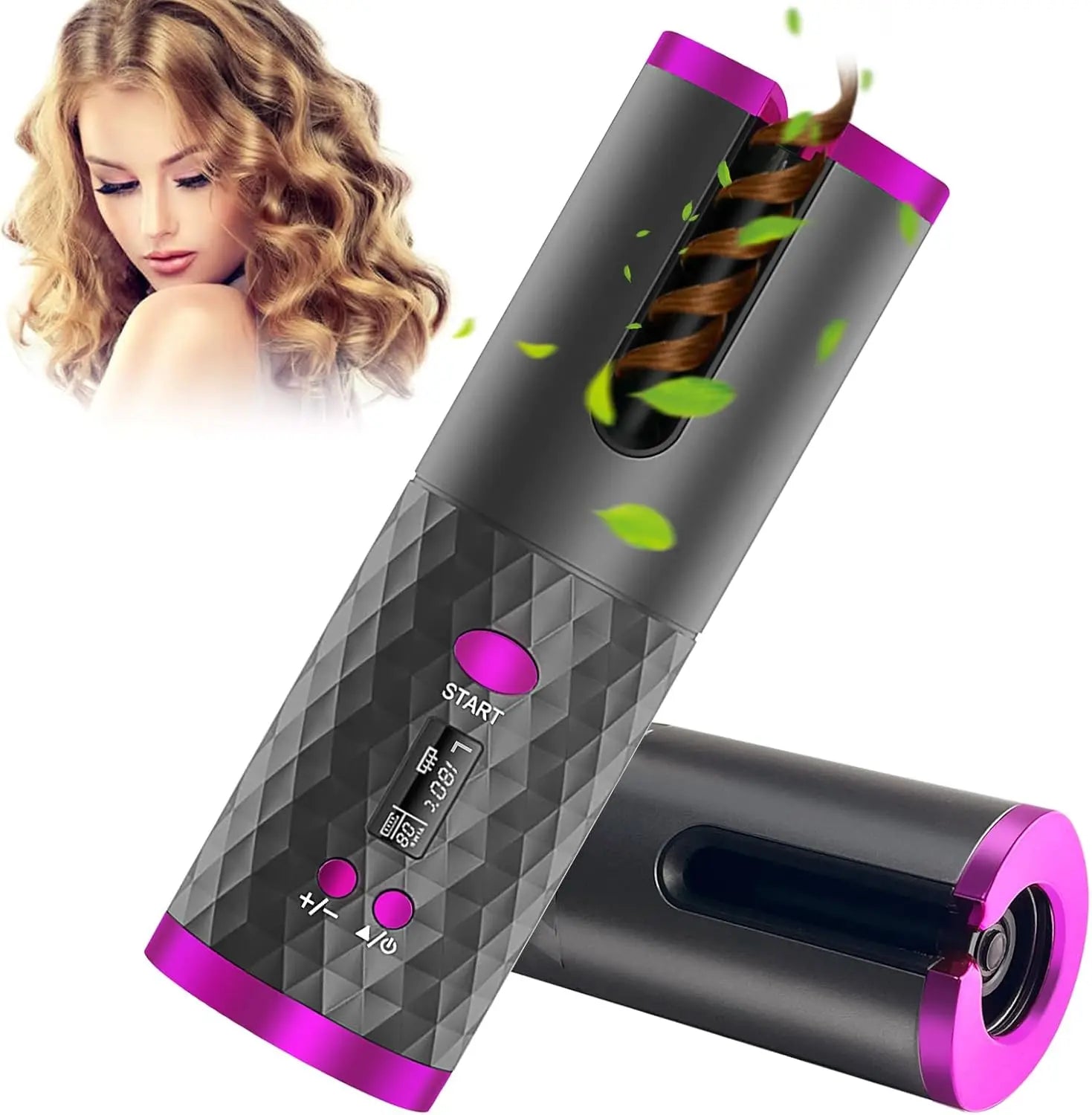 6 Temp Rotating Curling Wand Wireless Rechargeable Curling Iron Wand Fast Heating Cordless Hair Curler Auto Hair Curler