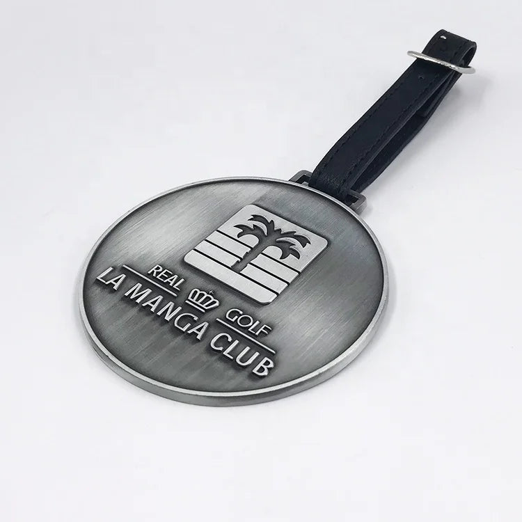 Spain Golf Club Bag Tag Antique Silver Bag Tag with Leather Strap