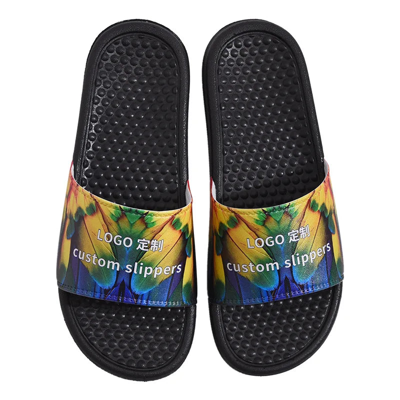 Custom LOGO Unisex Black Slippers Factory Customize New Designed Classic Beach Slider Sandals Anti-Slip Platform Casual Outdoor