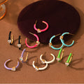 Hot Selling Colorful Oil Drop C Shape Zircon Hoop Earrings Enamel Stainless Steel Waterproof Stud Earrings for Women