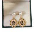 Freshwater Pearl Black Rose Design Earrings Stud 18K Gold Plated CZ Geometric Natural Pearl Earrings Stud Jewelry