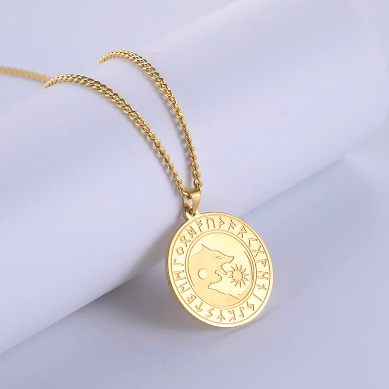 Viking Yin Yang Wolf Necklace Fathers Day Gifts Pendant Jewelry Vintage Stainless Steel Men Necklaces Gold Plated Gifts