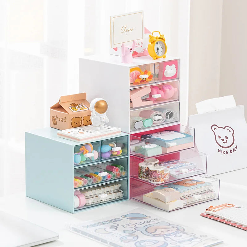 OWNSWING Desktop Transparent Drawer Type Makeup Box Office File Storage Box Bedroom Study  Combination Storage Cabinet