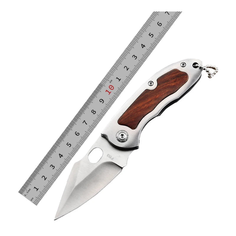 Custom Wood Steel Tool Self Defense Small Mini EDC Folding Pocket Knife Keychain