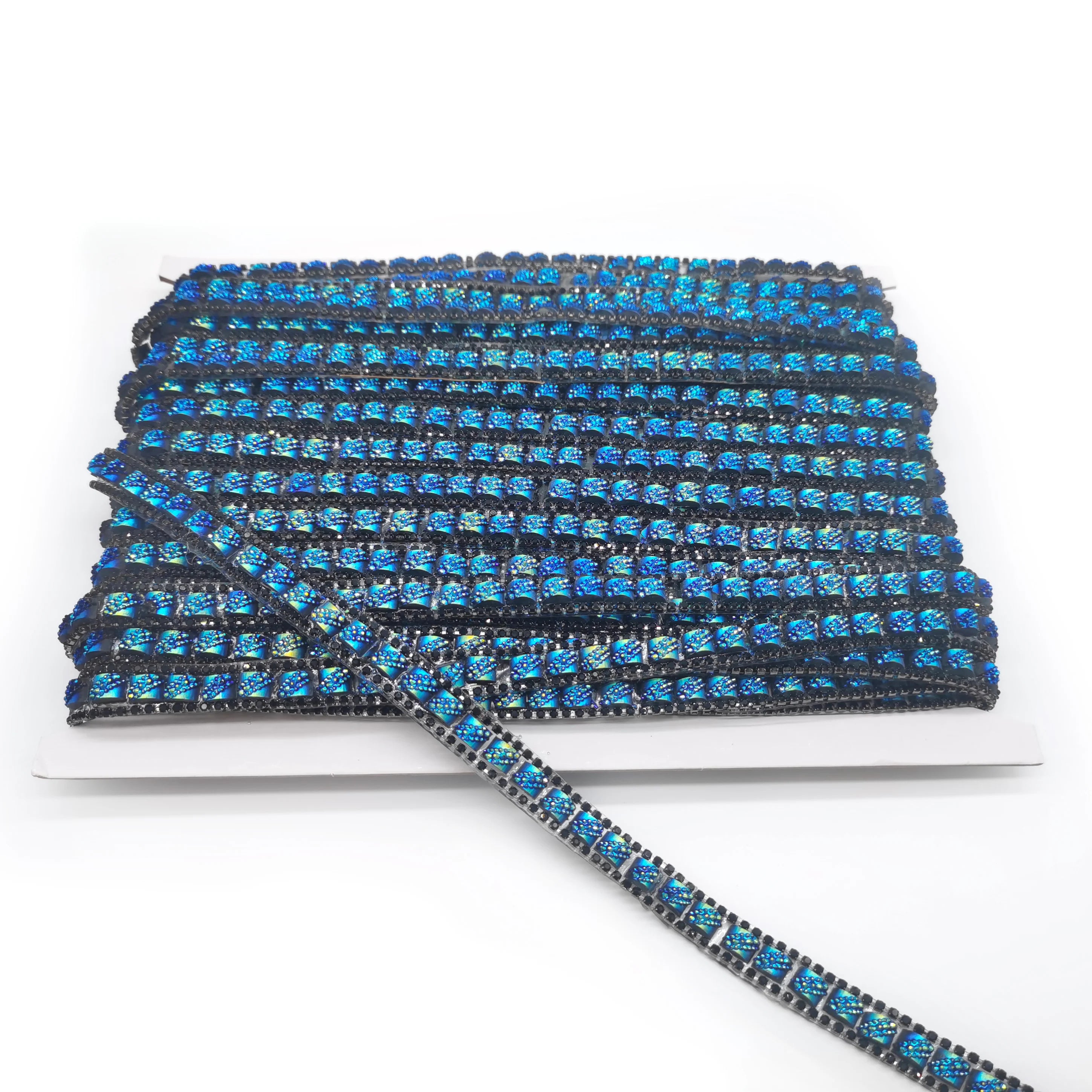 Rhinestone Blue Color Hot Fix Rhinestone Banding Chain Iron on Crystal Trims Tape for DIY Clothing Accessory