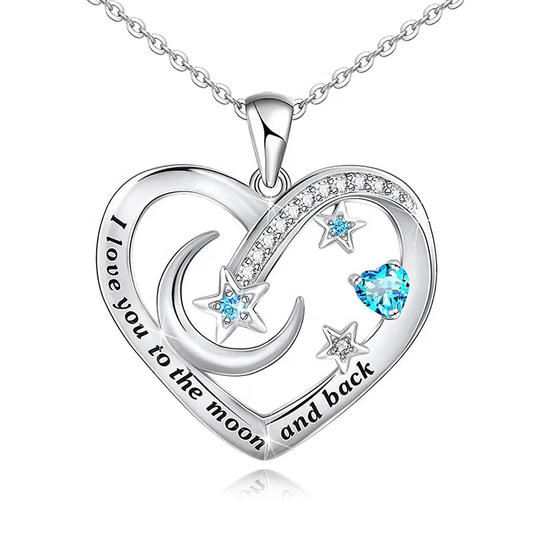 GP14 Distance Love You to the Moon and Back Pendant 925 Sterling Silver Heart Pendant for Necklace Jewelry Gifts for Women