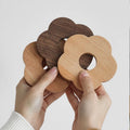 Flower Design Wood Coasters for Drinks Non-Slip Pad Cup Coasters with Holder Set of 4 Walnut Wood Coasters for Coffee Table Desk