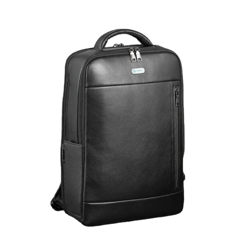 COTECi Men's Large Capacity Cowhide Business Travel Backpack Genuine Leather File Bag with USB & Waterproof Feature