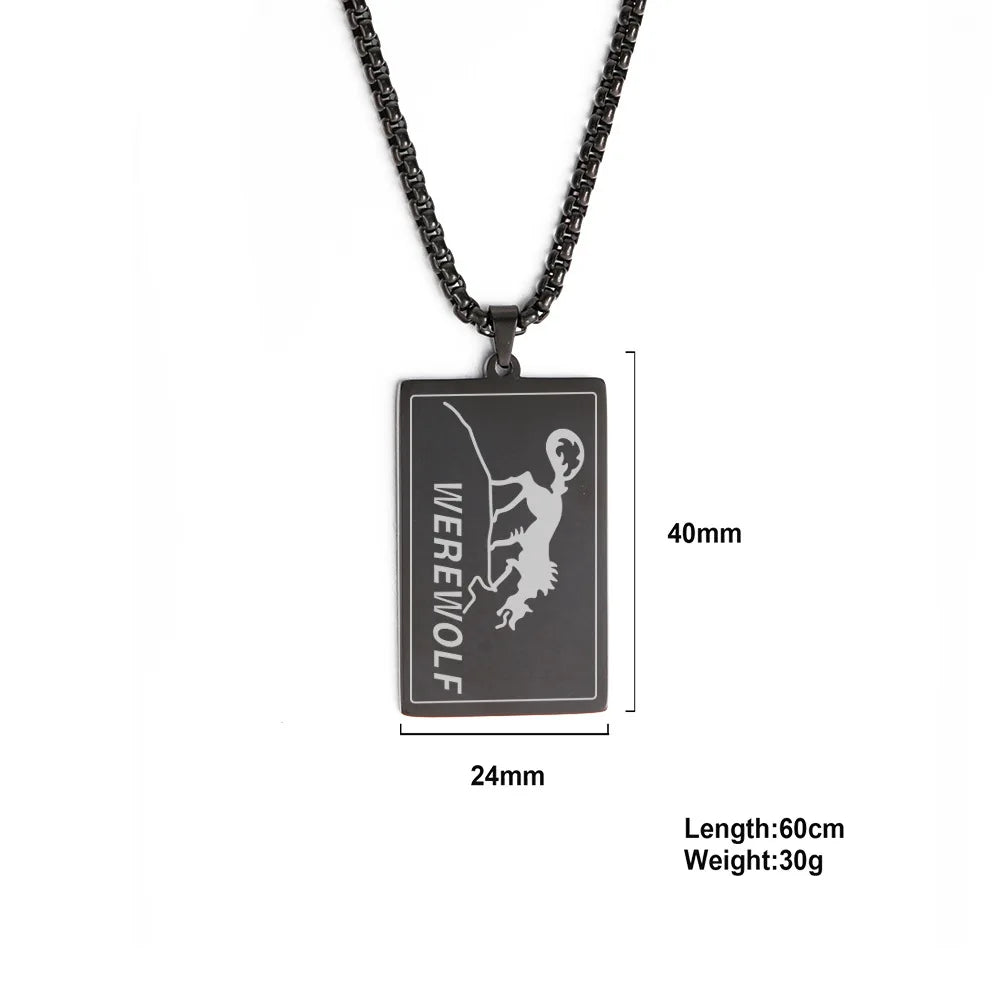 Custom WEREWOLF Tag Necklace for Men Personalized Stainless Steel Link Chain Gold Plating Black Laser Tag Link Chain Necklace