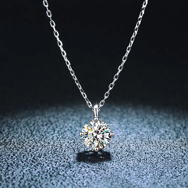 SC Fine S925 Sterling Silver Jewelry Necklaces Classic Luxury 0.5 Carat 1 Carat Four-prong Moissanite Diamond Necklace Women