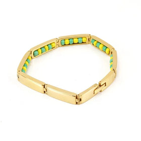 Unisex 18K Gold Plated Stainless Steel Sacred Link Wristband Bracelet Colorful Beads Africa India Power Santeria Bracelet