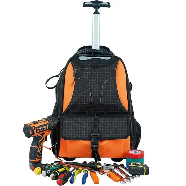 Factory OEM Custom Logo Large Capacity Wheeled Tool Backpack with Shoulder Strap and Durable Handle 1000D Polyester