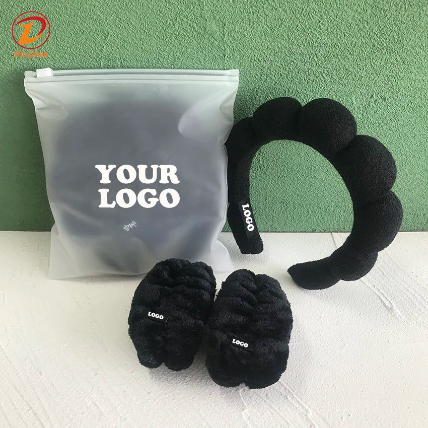 OEM Handmade Skincare Towel Cloth Bubble Puffy Headband & Wristband Headwear Sponge Spa Headband for Washing Face and Makeup