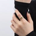 Chris April 316L Stainless Steel Curving Minimalism PVD 18k Gold Plated Chunky Band Rings