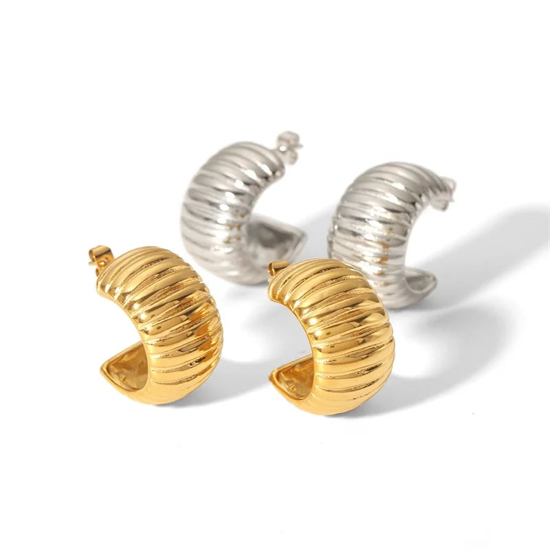 Wholesale Bijoux En Acier Inoxydable Hoop Earring Anniversary Gift 18k Gold Plated C Shape Stud Earrings for Women