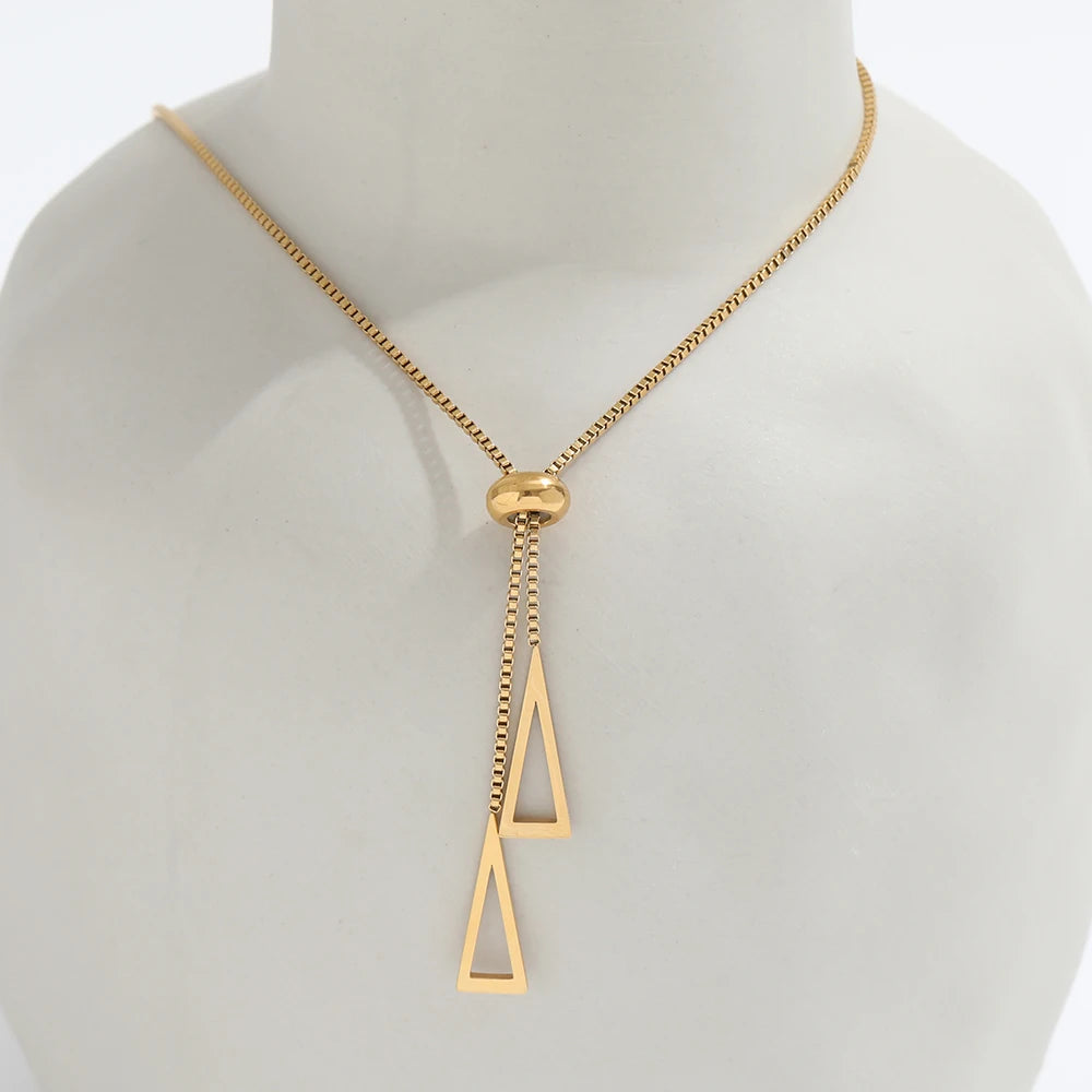 Joolim Jewelry 18K Gold Simple Resizable  Geometric Triangle Clavicular Chain Necklace Korean Fashion Stainless Steel Jewelry