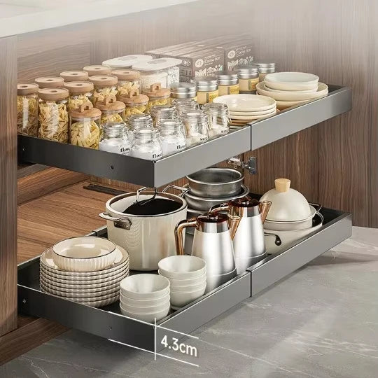 Retractable Pull-Out Storage Drawers for Kitchen Cabinets and Wardrobe Multi-functional Space-saving Organizer