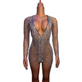 Sparkly Perspective Rhinestone Chains Tassel Party Mini Dress Latin Pole Dance Performance Wear Stripper Outfit Women Club Dress
