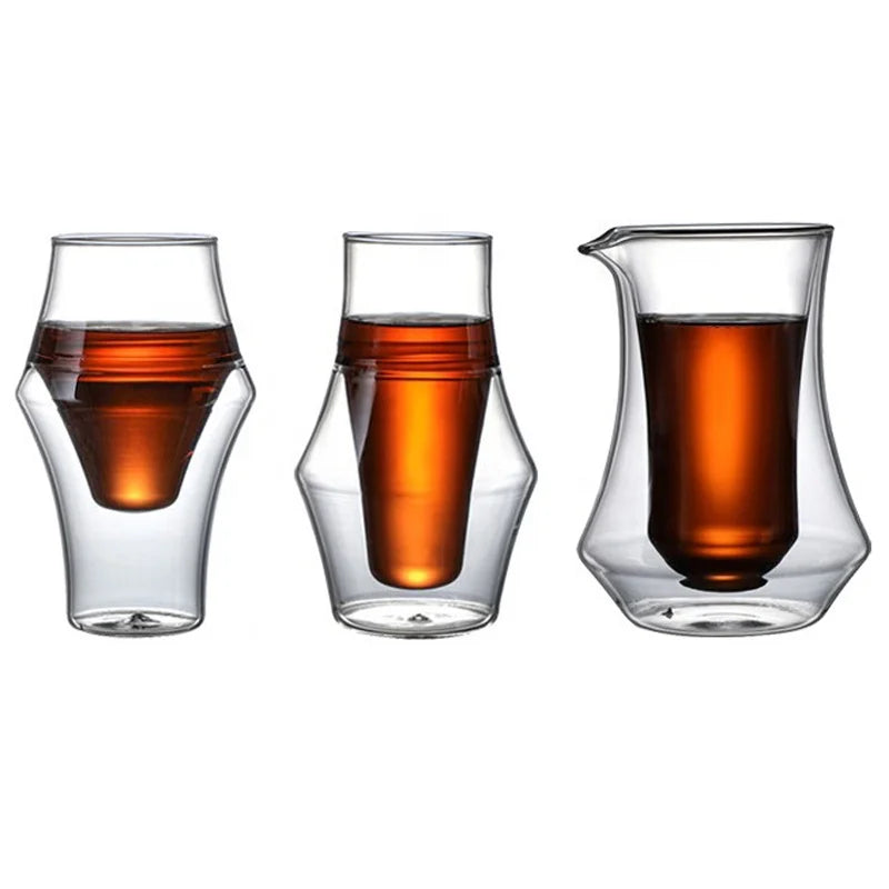 Hot Selling Hand Blown High Borosilicate Glass Single Mouth Double Wall Glass Coffee Cups Sets