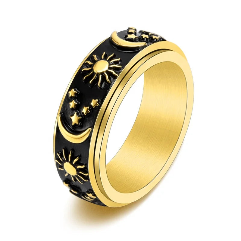 Non Tarnish Vintage Stainless Steel Rotation Ring Gothic Sun Moon Star Punk Ring Mushroom Rings