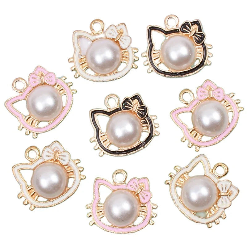 Cute Cats Enamel Charms Alloy Drop Oil Animal Pendants Pearl Cat Face for Bracelets DIY Accessories Necklace Jewelry