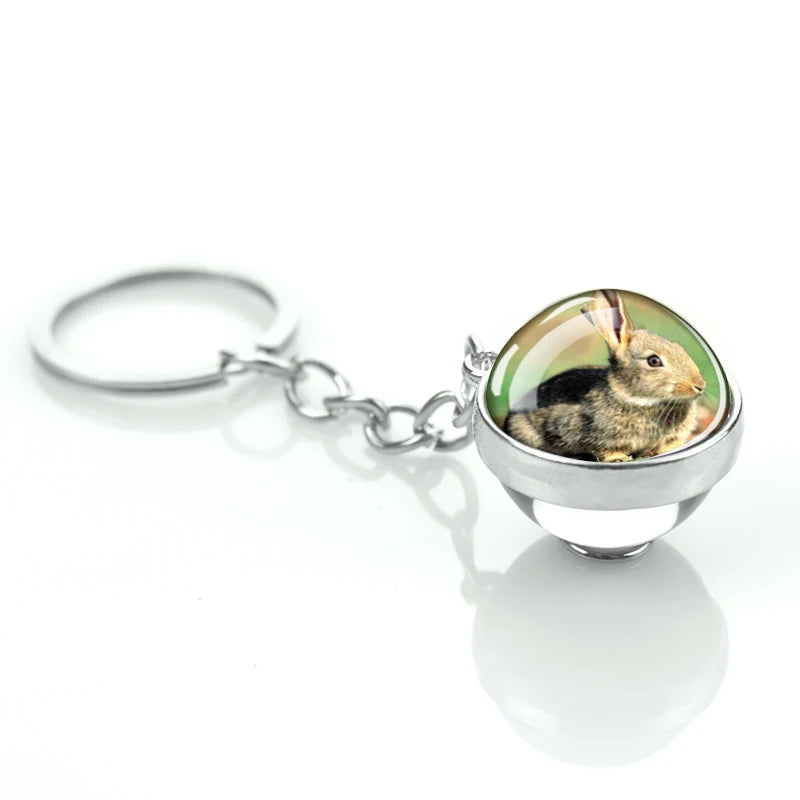 2023 Easter Bunny Cute Glass Ball Pendant Key Chain Keyrings for Women Girls Gift Luminous Glowing in the Dark Rabbit Keychain