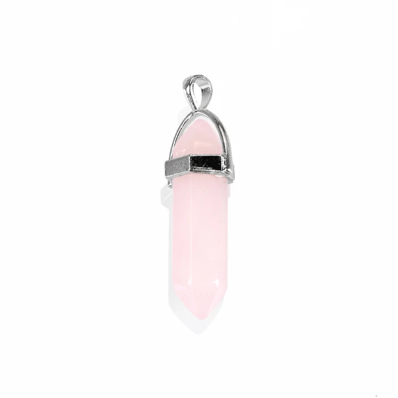 Fashionable Pink Quartz Stone Crystal Gemstone Pendants Bullet Shape Hexagonal Healing Pointed Chakra-Premium Product Category