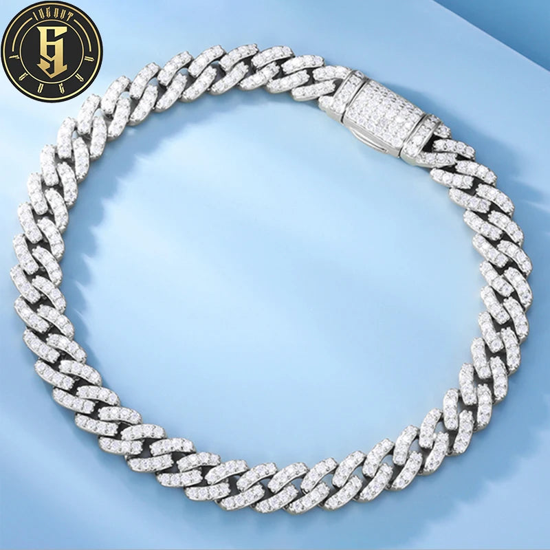 Wholesale Hip Hop Jewelry 6mm White Gold 925 Serling Silver VVS Moissanite Diamond Iced Out Cuban Link Bracelet for Men Women