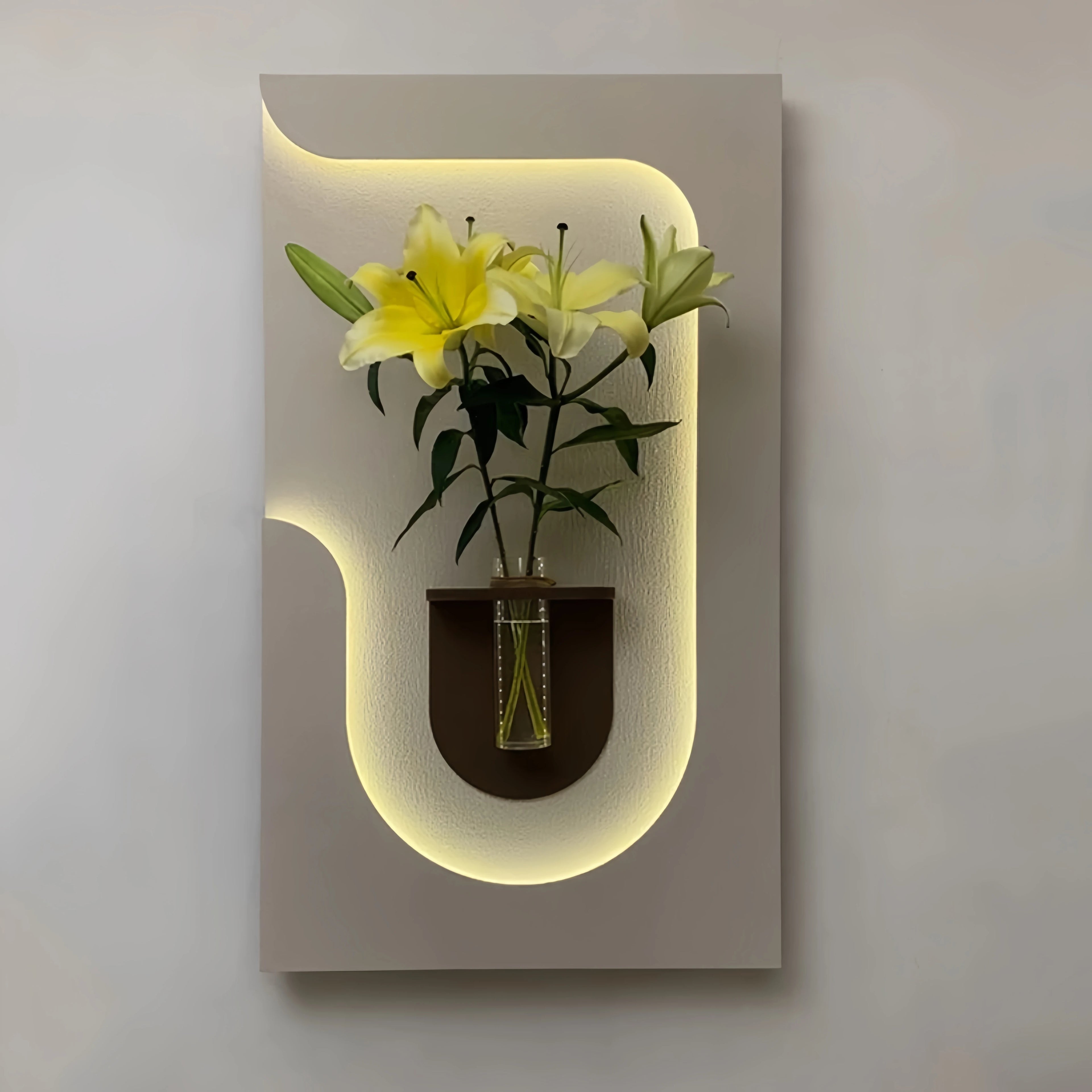 New Trend Nordic Acrylic UV Cutting Sandstone Surface Decorative Painting with Led Lights and Vase Home Decor