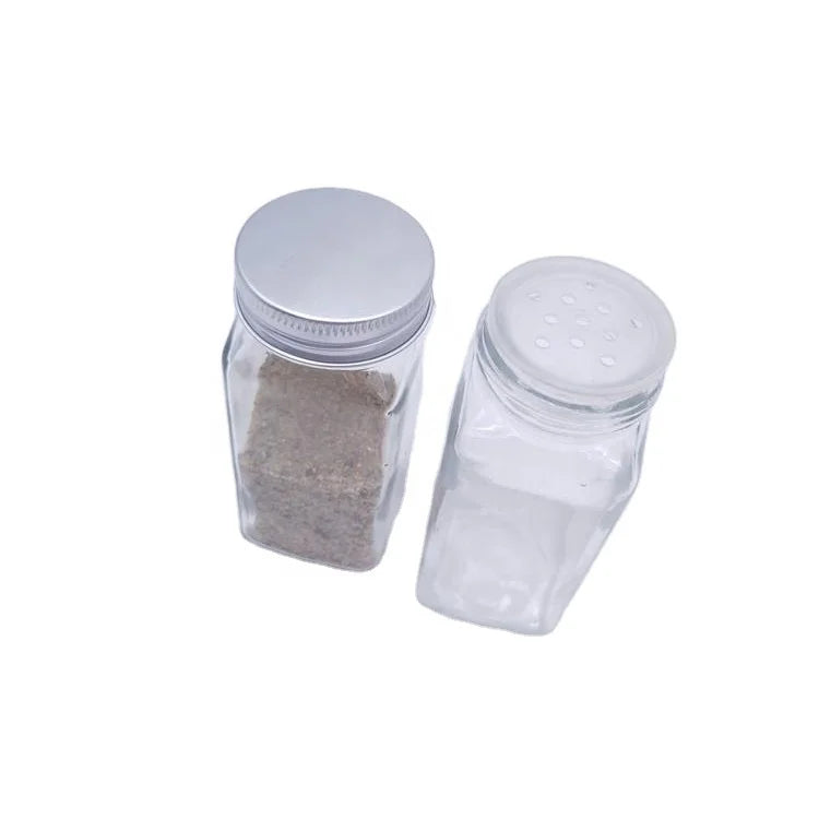Necessary Kitchen Utensils Small Salt and Pepper 4oz Square Glass Bottle with Spice Shaker